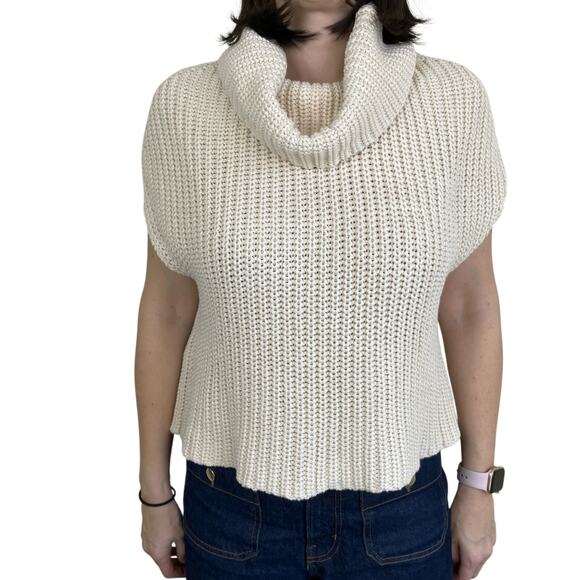 Industry Sz S Chunky Knit Cowl Neck Cap Sleeve Sweater Vest in Cream 100% Cotton - Picture 11 of 16